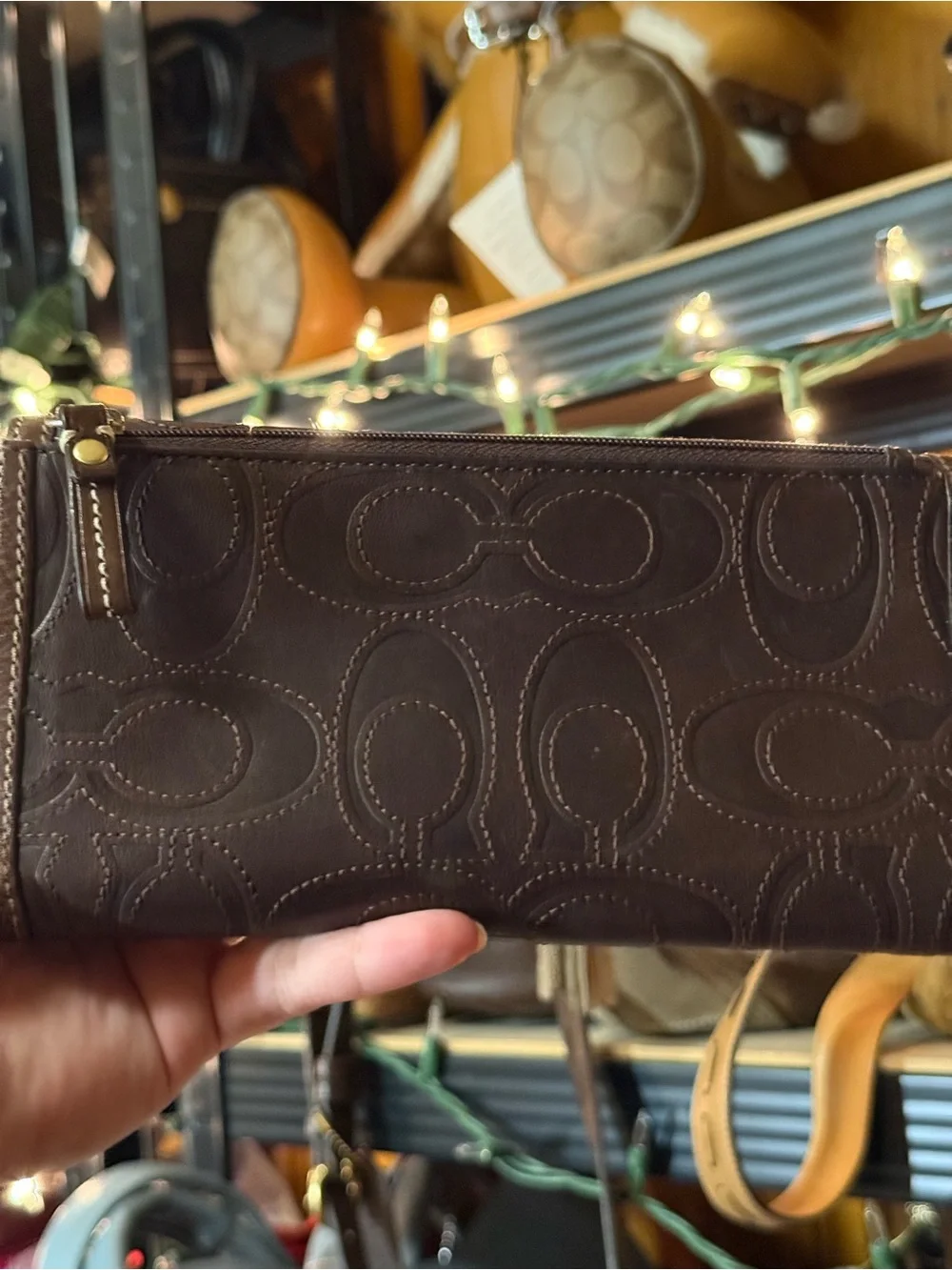 Coach Hampton Dark Brown Embroidered Signature Leather Wallet